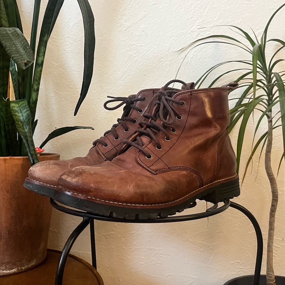 Cole Haan Brown Leather Lace-Up Ankle Boots women’s.